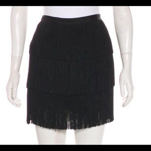 Black silk fringe mini skirt